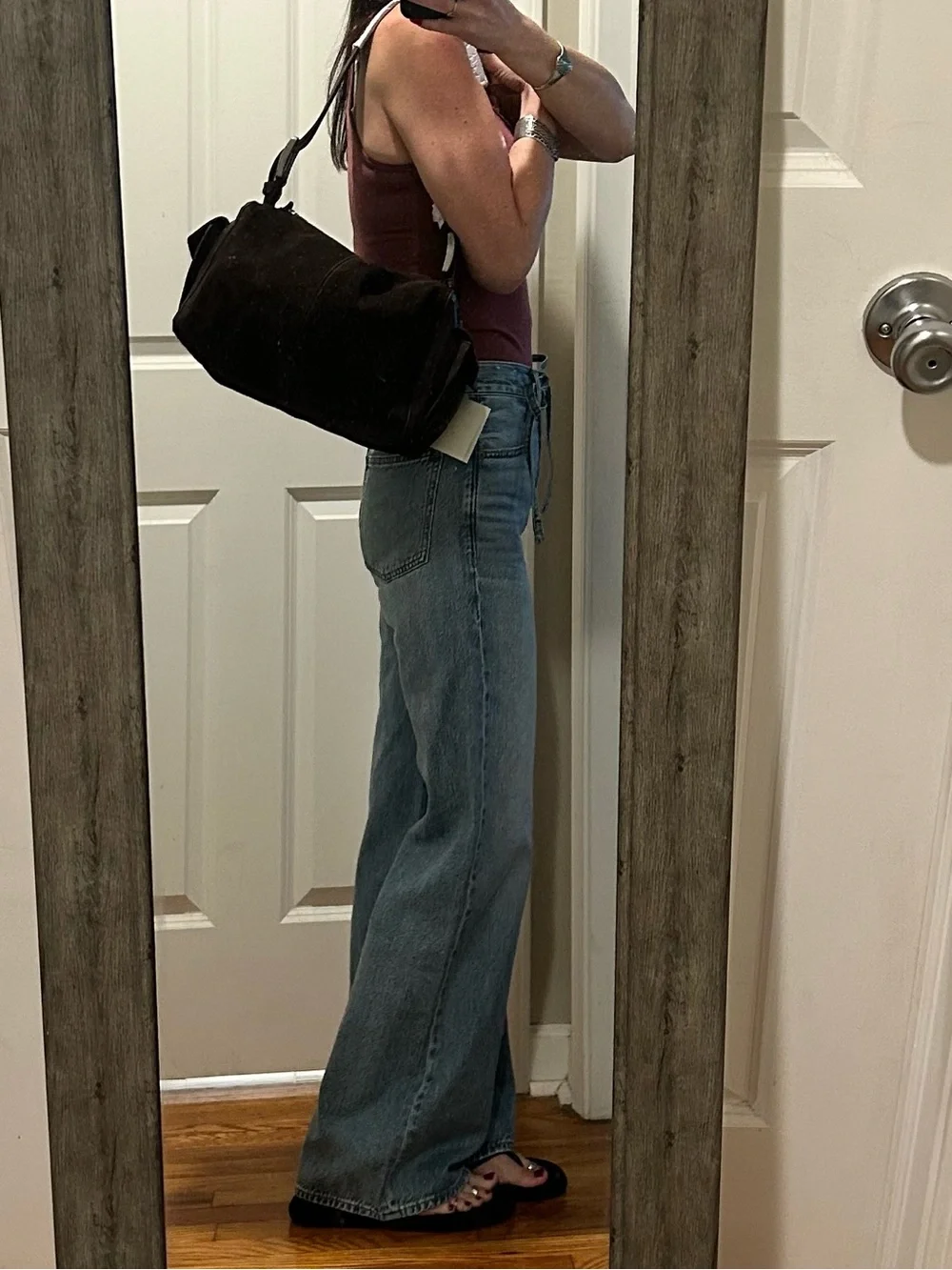 NWT Free People Suede Boxy Shoulder Bag in Espresso With Included Charm